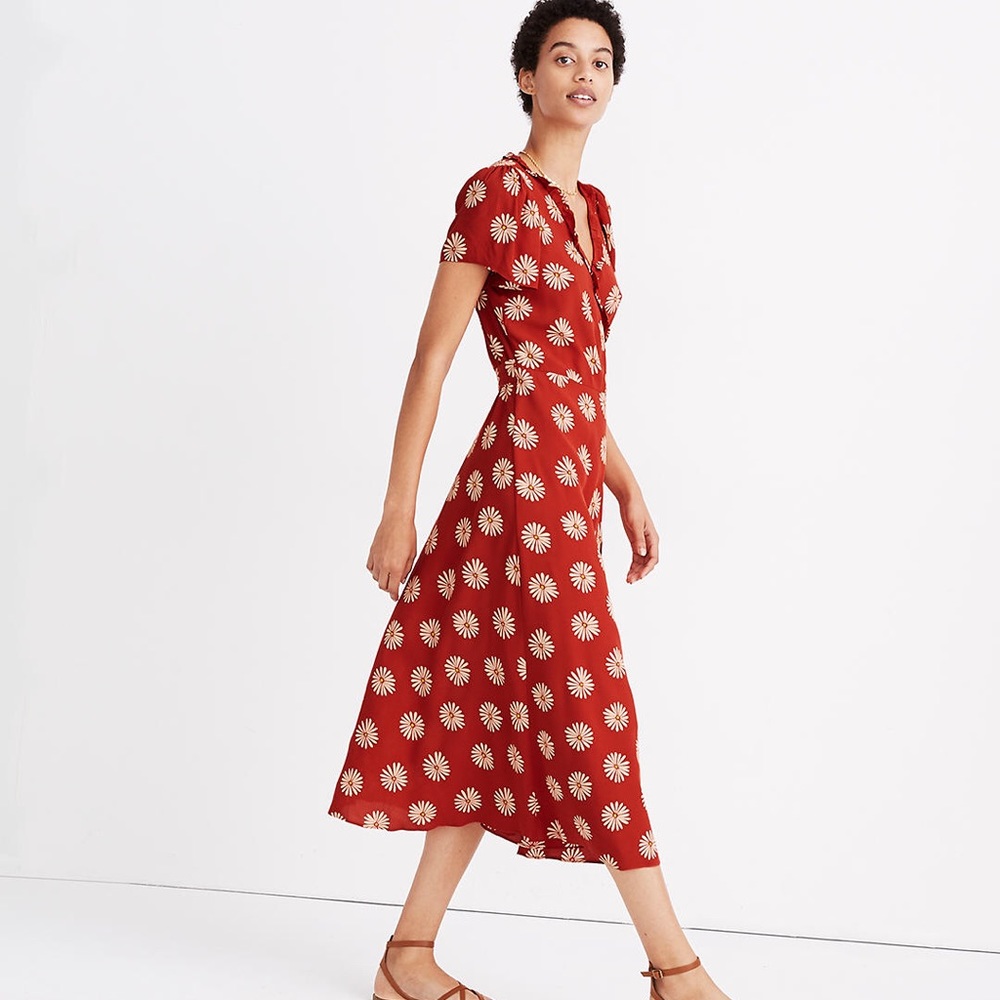 Ruffle Edge Wrap Midi Dress in Daisy Daydream